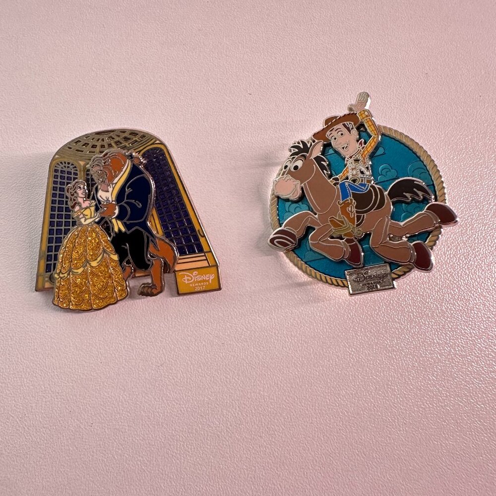 Disney Chase Visa Rewards 2 Pin Set | Beauty & the Beast + Woody & Bullseye